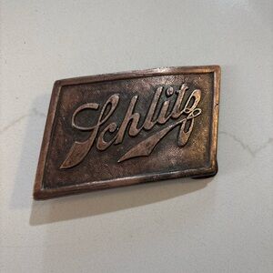 Vintage SCHLITZ Beer Belt Buckle Brewing Antique Copper color Brass USA